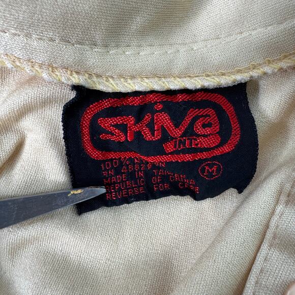 VTG 80s Shiny Tan Blouse Lace  Button Up Shirt Women’s Medium Coquette Fairy - Picture 4 of 6